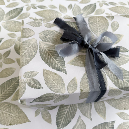 Double-Sided Leaf Botanical Cyanotype Gift Wrap - 2 Sheets