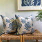 Linen Fern Pillow w/ navy velvet back - 22" x 22"