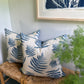 Linen Fern Pillow w/ navy velvet back - 22" x 22"