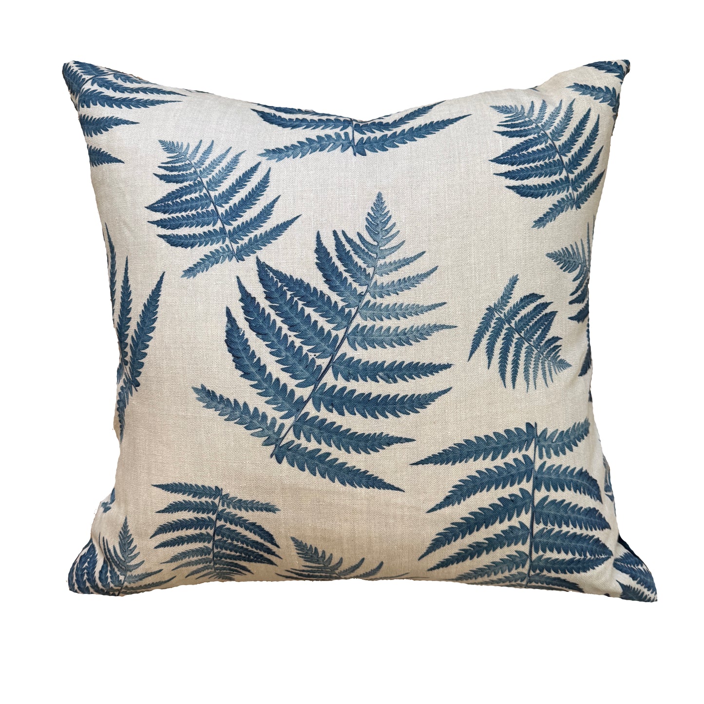 Linen Fern Pillow w/ navy velvet back - 22" x 22"