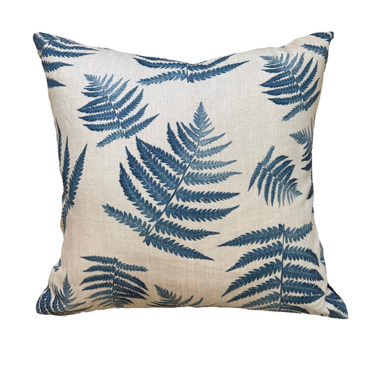 Linen Fern Pillow w/ navy velvet back - 22" x 22"