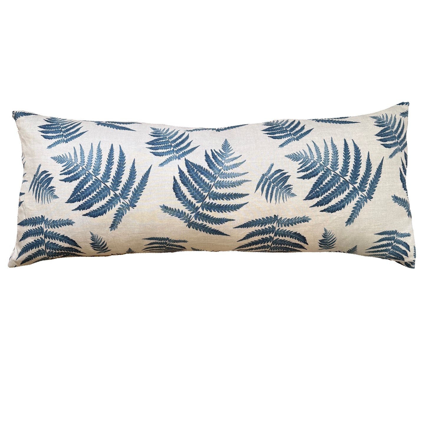 Linen Fern Lumbar Pillow w/ navy velvet back - 40" x 17"