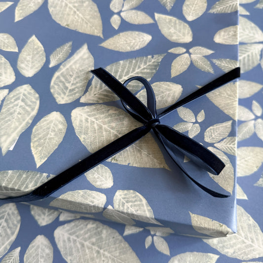 Double-Sided Leaf Botanical Cyanotype Gift Wrap - 2 Sheets
